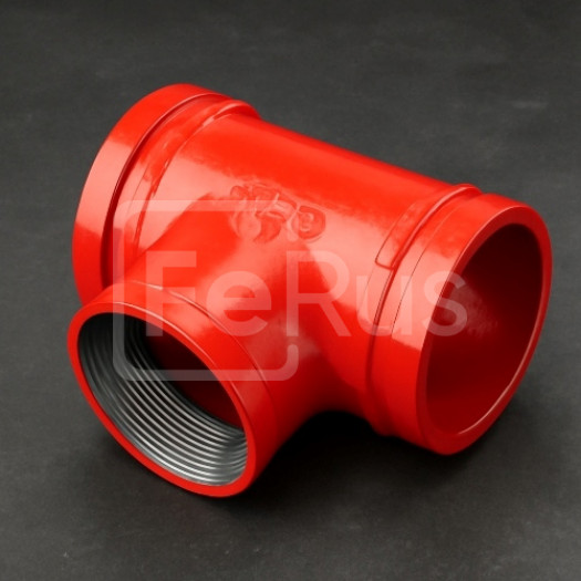 Переходной тройник под резьбу грувлок ковкий чугун ДУ 100x65 (ДН 114x76) 4x21/2